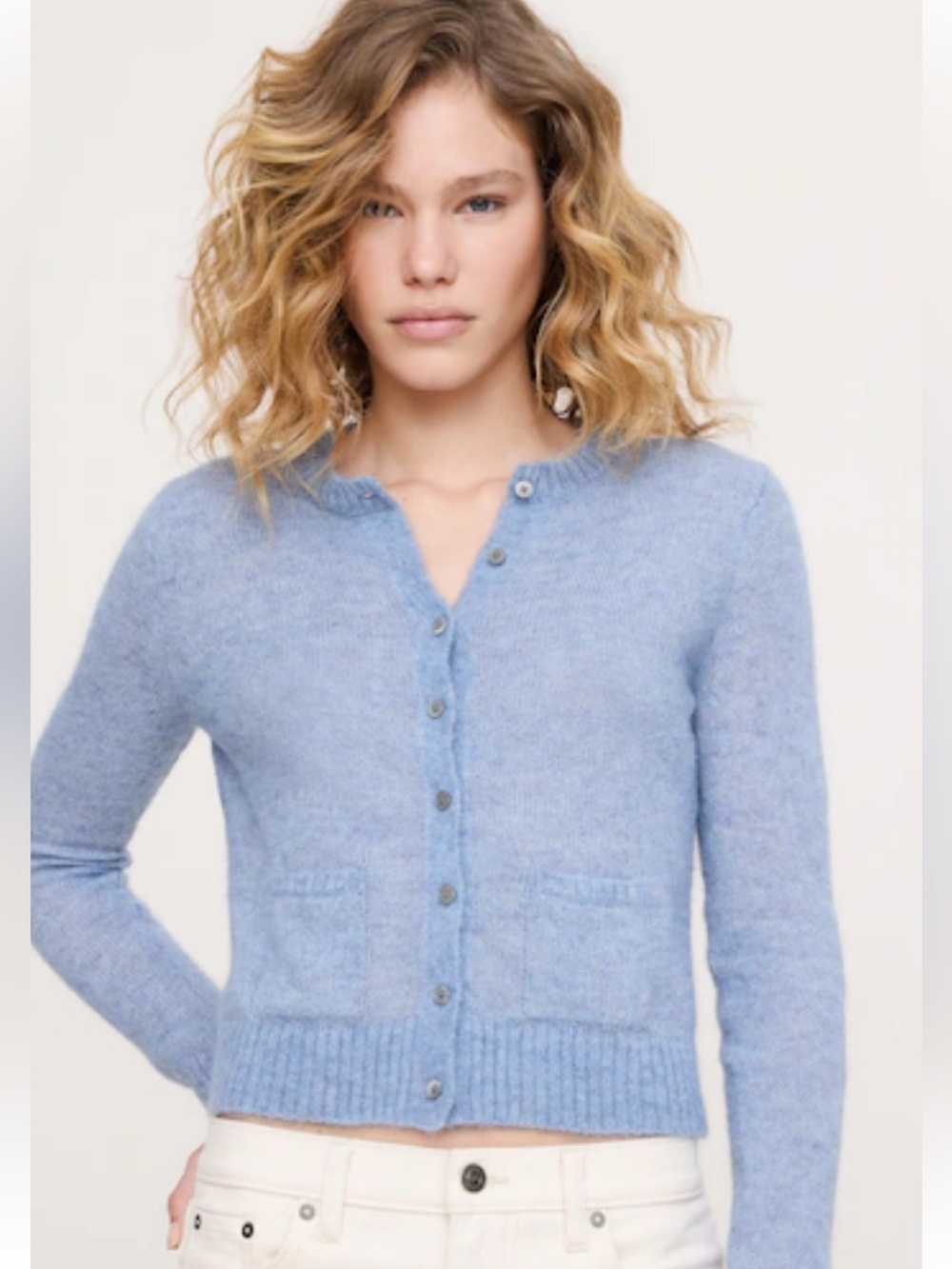 Banana Republic Alpaca Blend Pale Blue Crewneck Button-Front Cardigan Sz Small